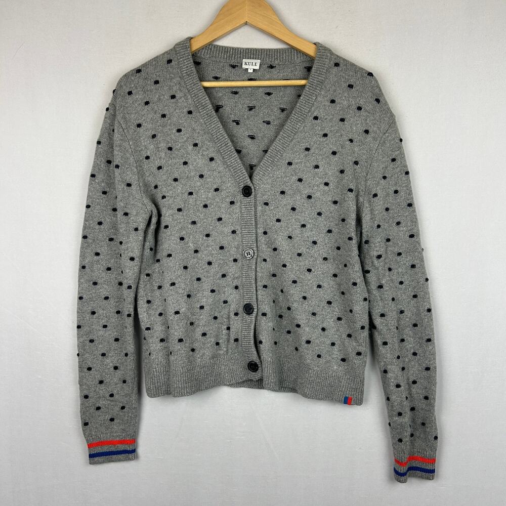 Kule The Dottie 3D Polka Dot Cardigan Sweater Wool Blend Gray Women's Size L